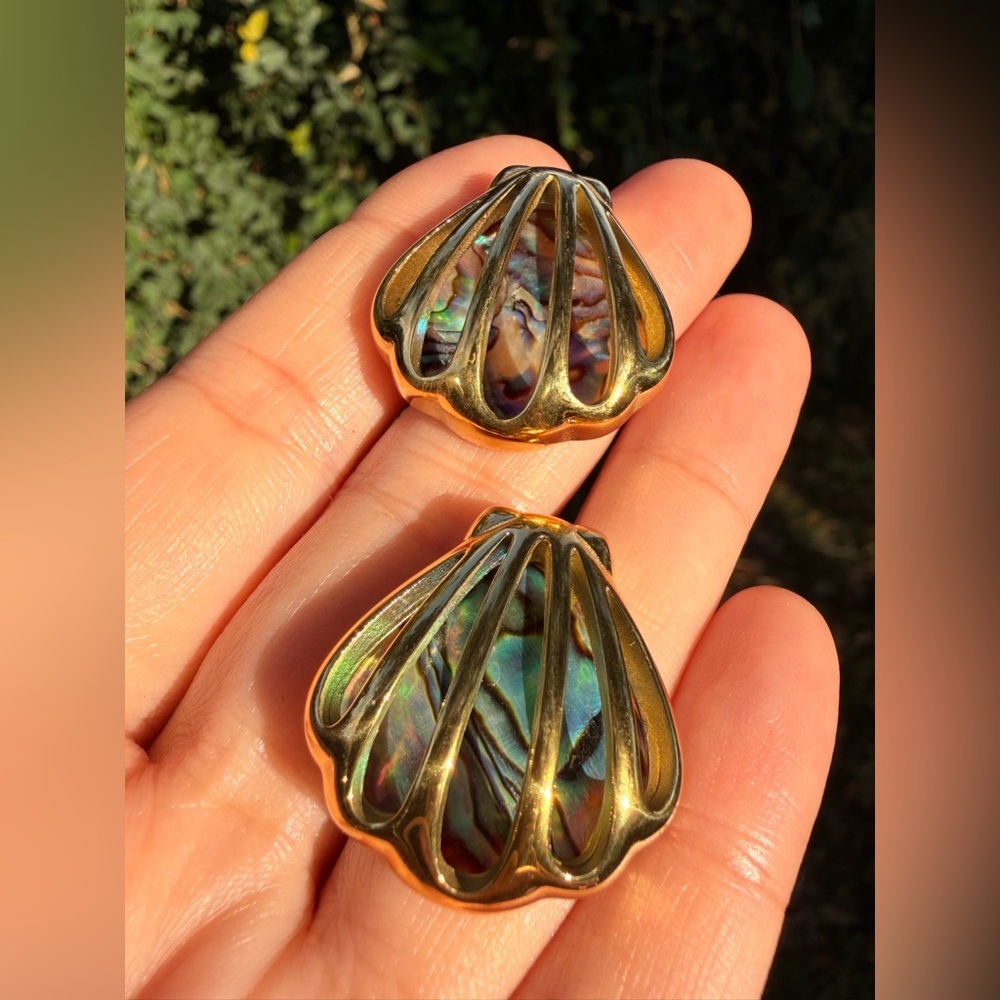 Gold and Abalone Shell Earrings - Picture 4 of 9